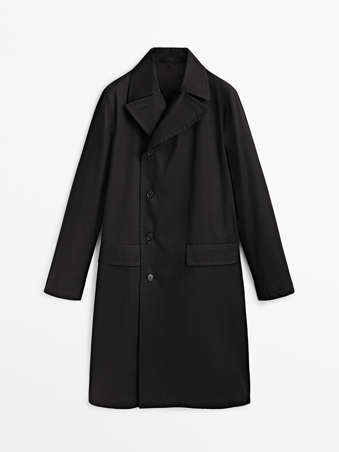 BLACK COTTON TRENCH JACKET 