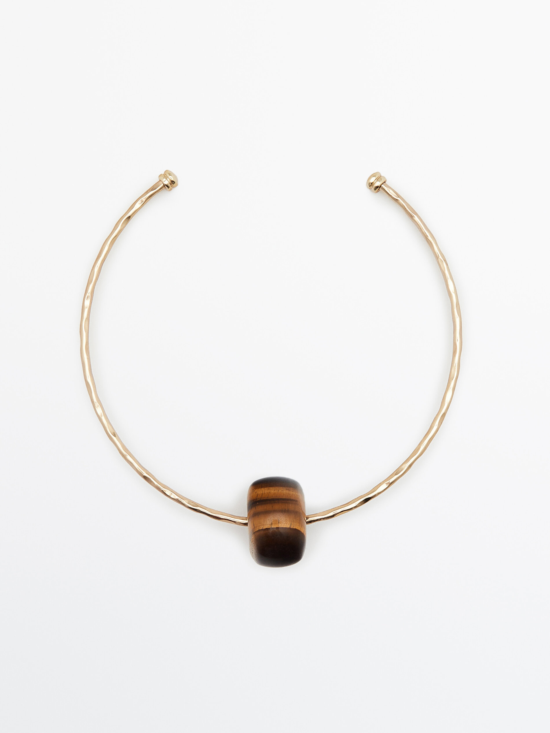GOLD-PLATED TEXTURED CHOKER NECKLACE WITH BROWN STONE