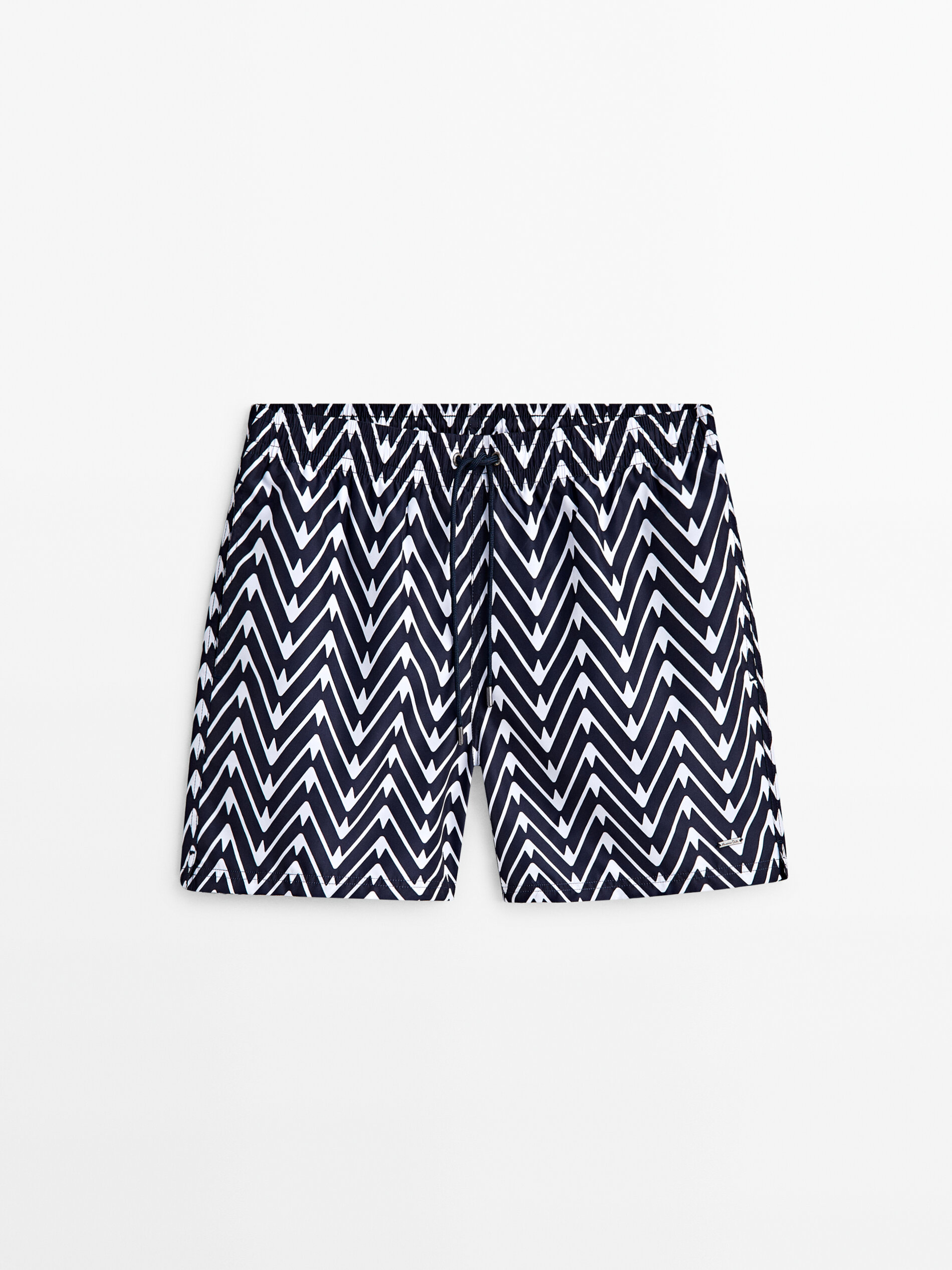 NAVY BLUE ZIGZAG PRINT SWIMMING TRUNKS  