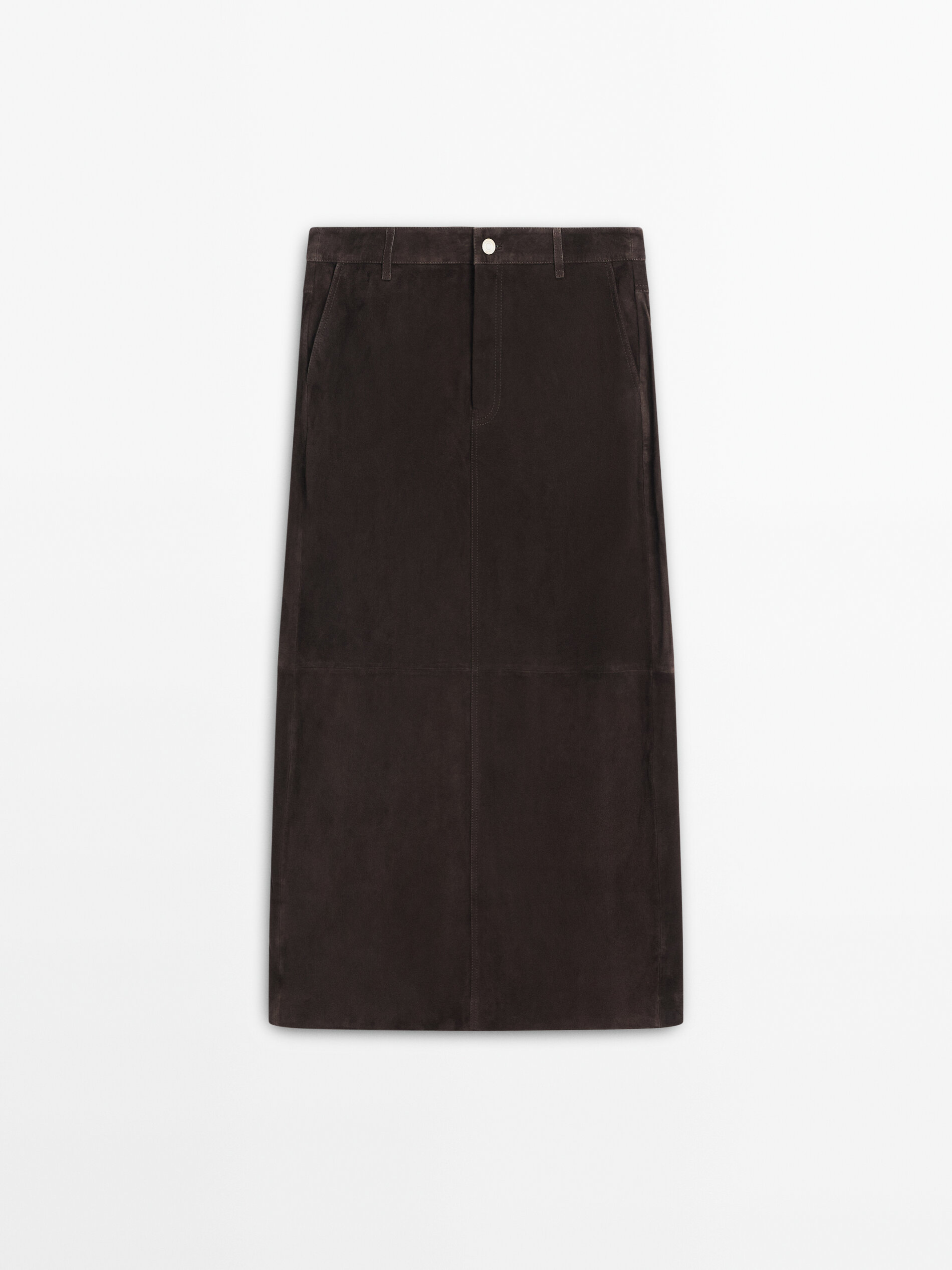 LONG SUEDE LEATHER SKIRT WITH POCKETS