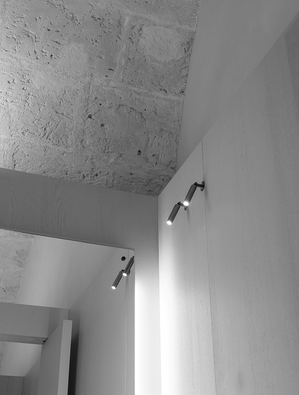 Black and white architectural detail of ceiling and lighting, Massimo Dutti Mallorca