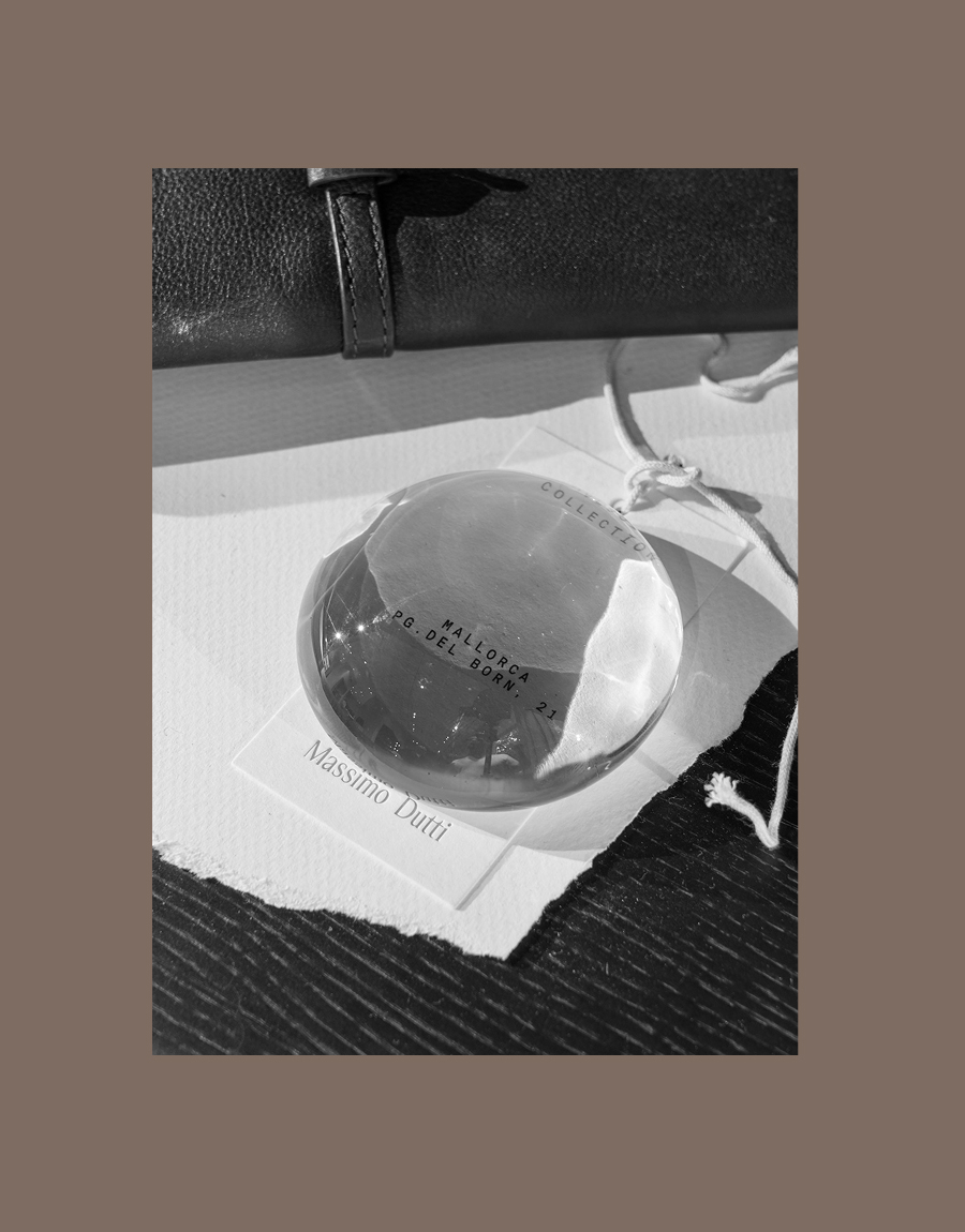 Creative detail, Massimo Dutti Mallorca, with transparent piece over Paseo del Born card