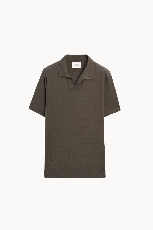 Cotton and linen knit polo jumper
