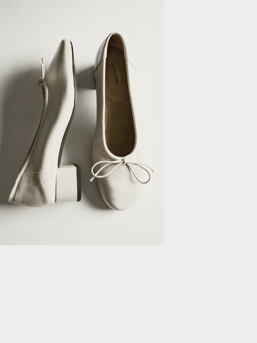 High-heel ballerinas in ecru leather — Massimo Dutti Summer Nights