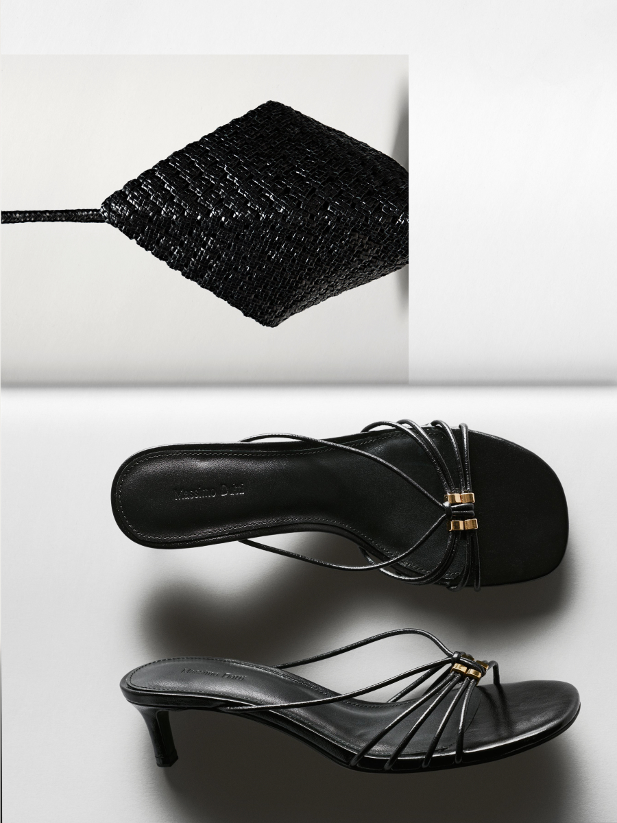 Braided nappa leather bag and strappy heeled sandals with embellished detail — Massimo Dutti Summer Nights