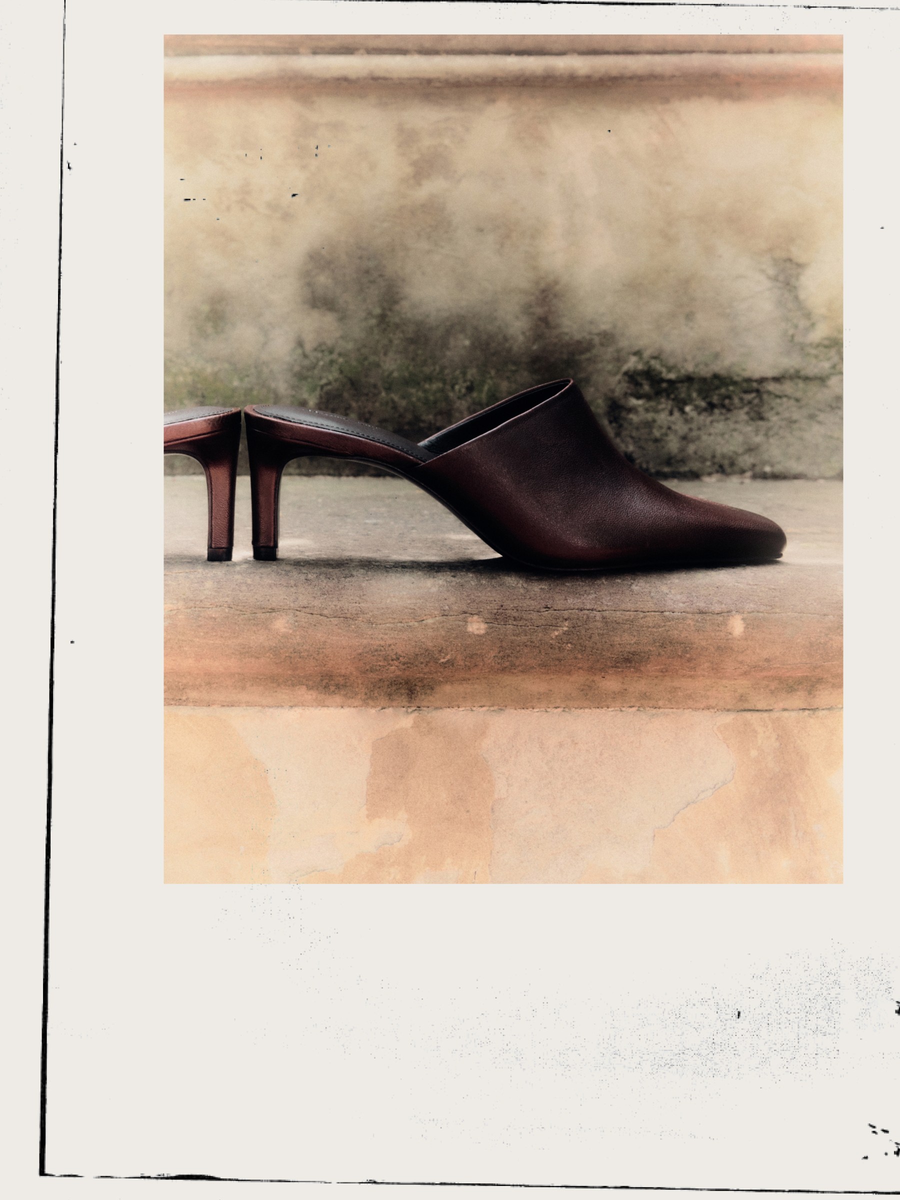 Burgundy leather heeled mules — Massimo Dutti