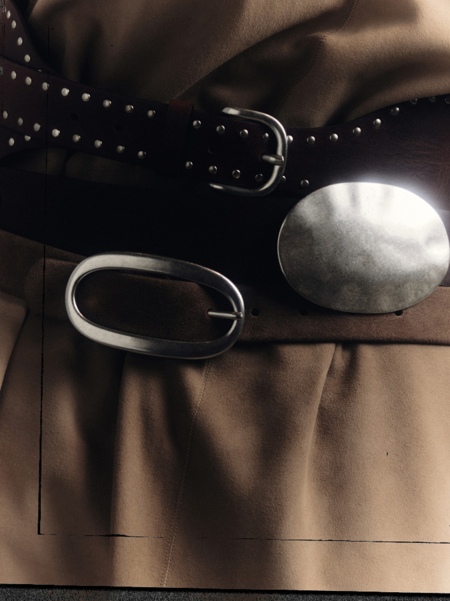 Three leather belts with oval buckles and studs — Massimo Dutti