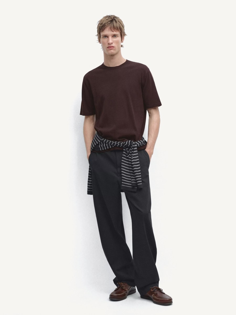 Fine-knit T-shirt and wide-leg trousers — Massimo Dutti Summer Days