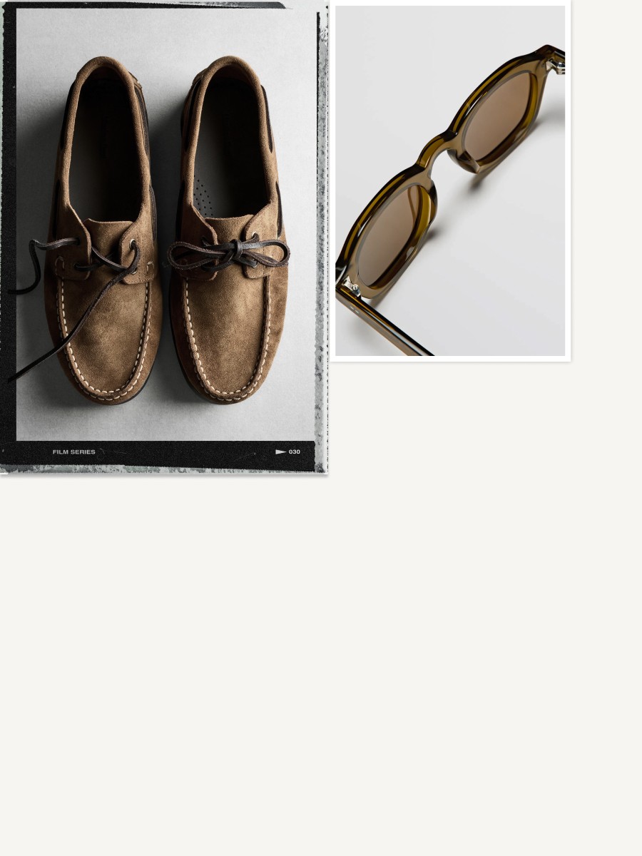 Suede boat shoes and round sunglasses — Massimo Dutti Summer Days