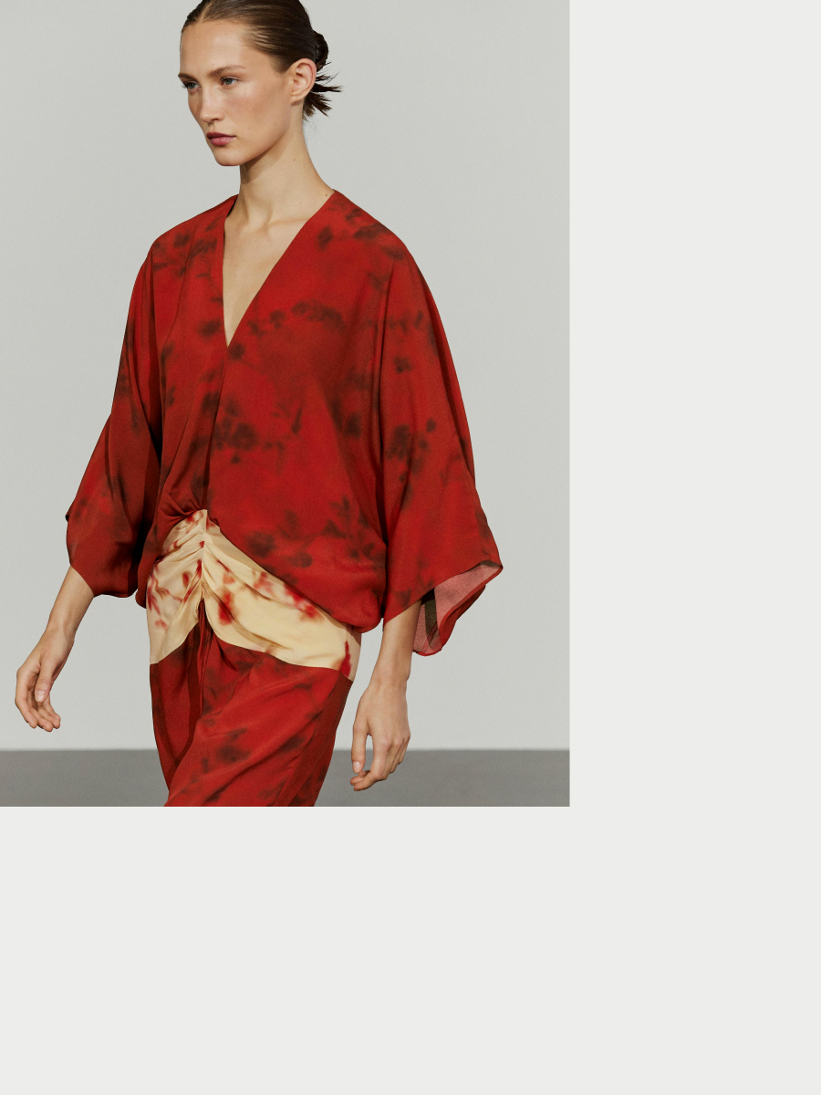 Printed flowing dress with sash detail in red — Massimo Dutti Summer Nights