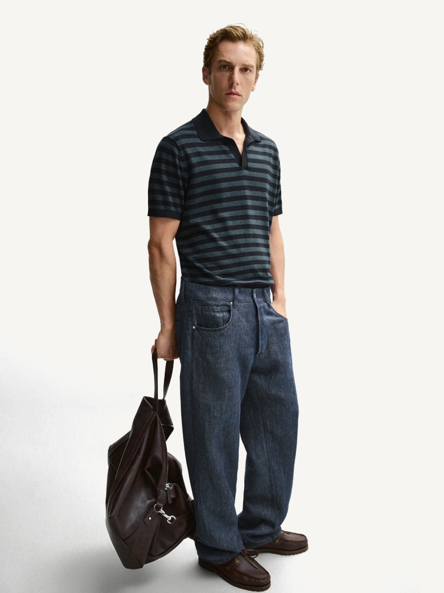 Striped knit polo sweater with tapered-fit jeans — Massimo Dutti Summer Days