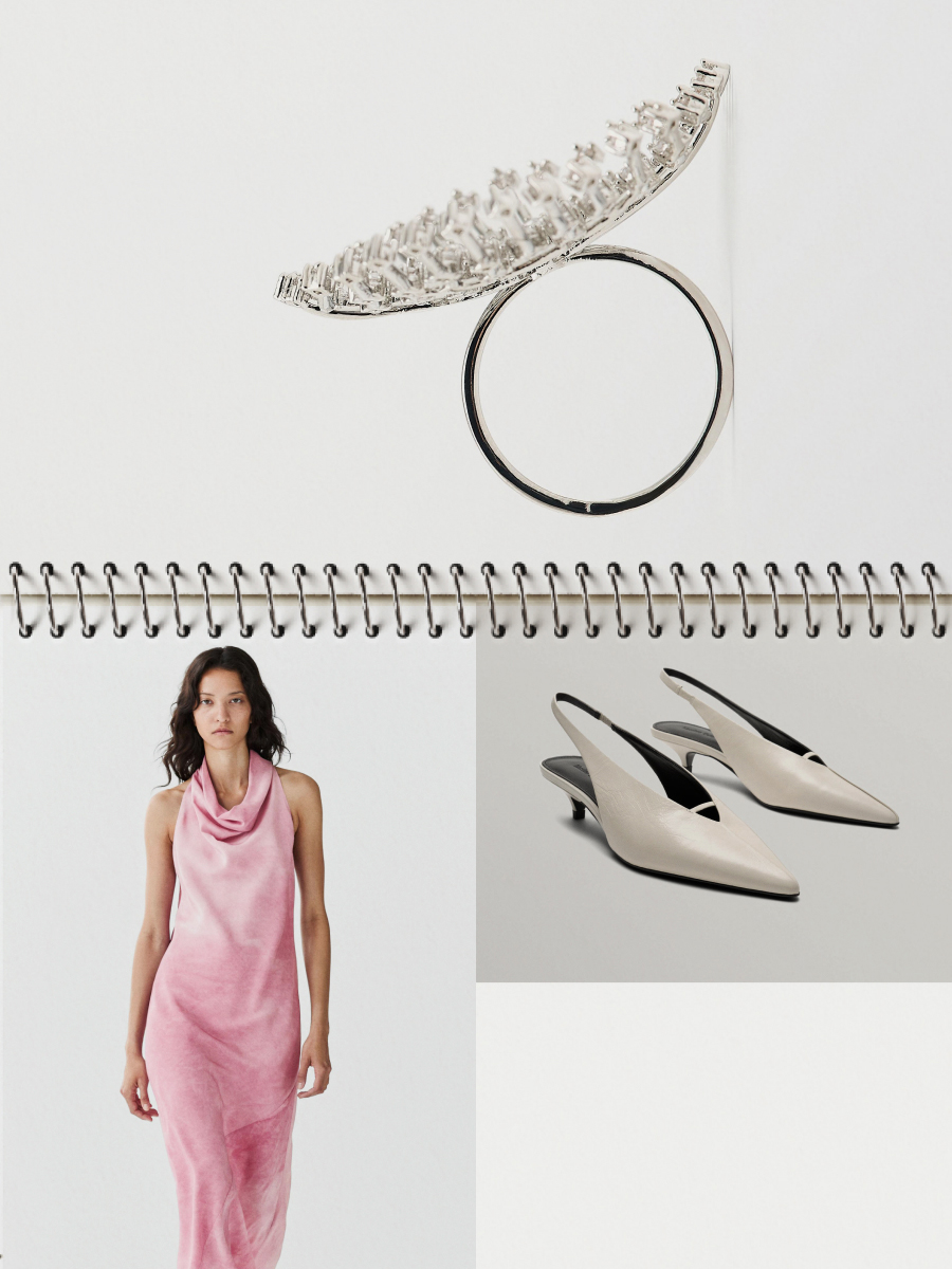 Slingback heels and panoramic rhinestone ring — Massimo Dutti Summer Nights