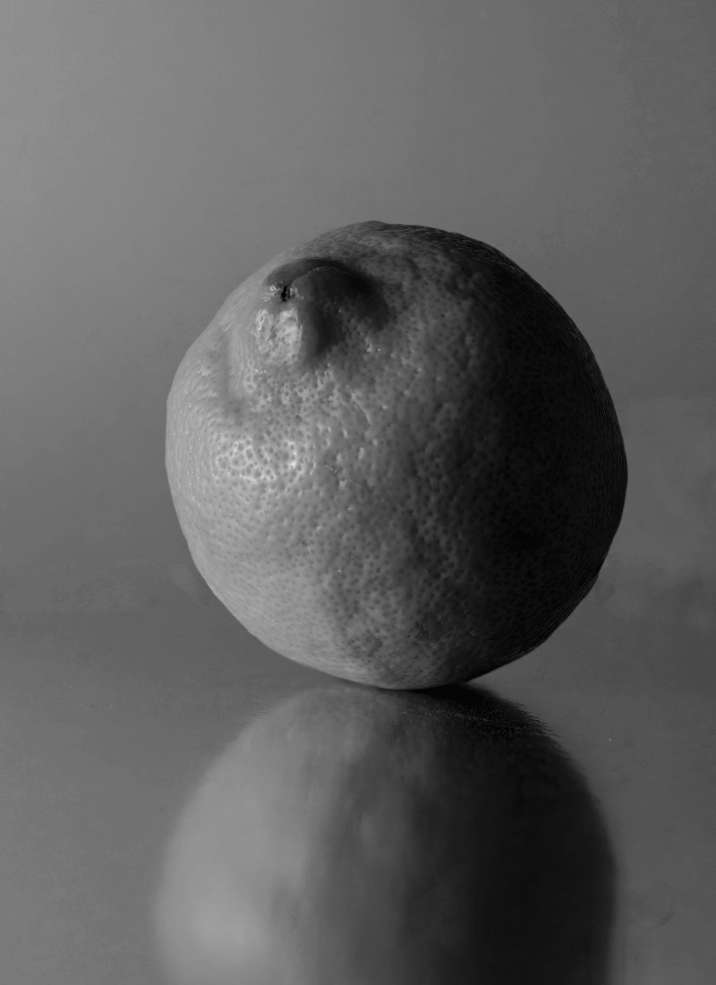 Lemon in black and white against a grey background — Massimo Dutti