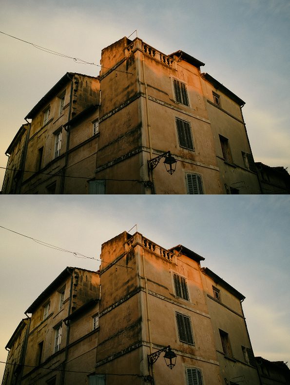 Diptych of a corner building in the evening light — Arles