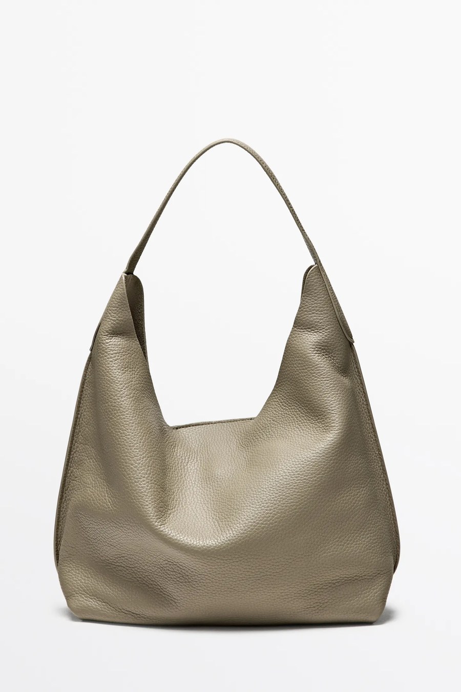 Medium shoulder bag in taupe brown nappa leather — Massimo Dutti