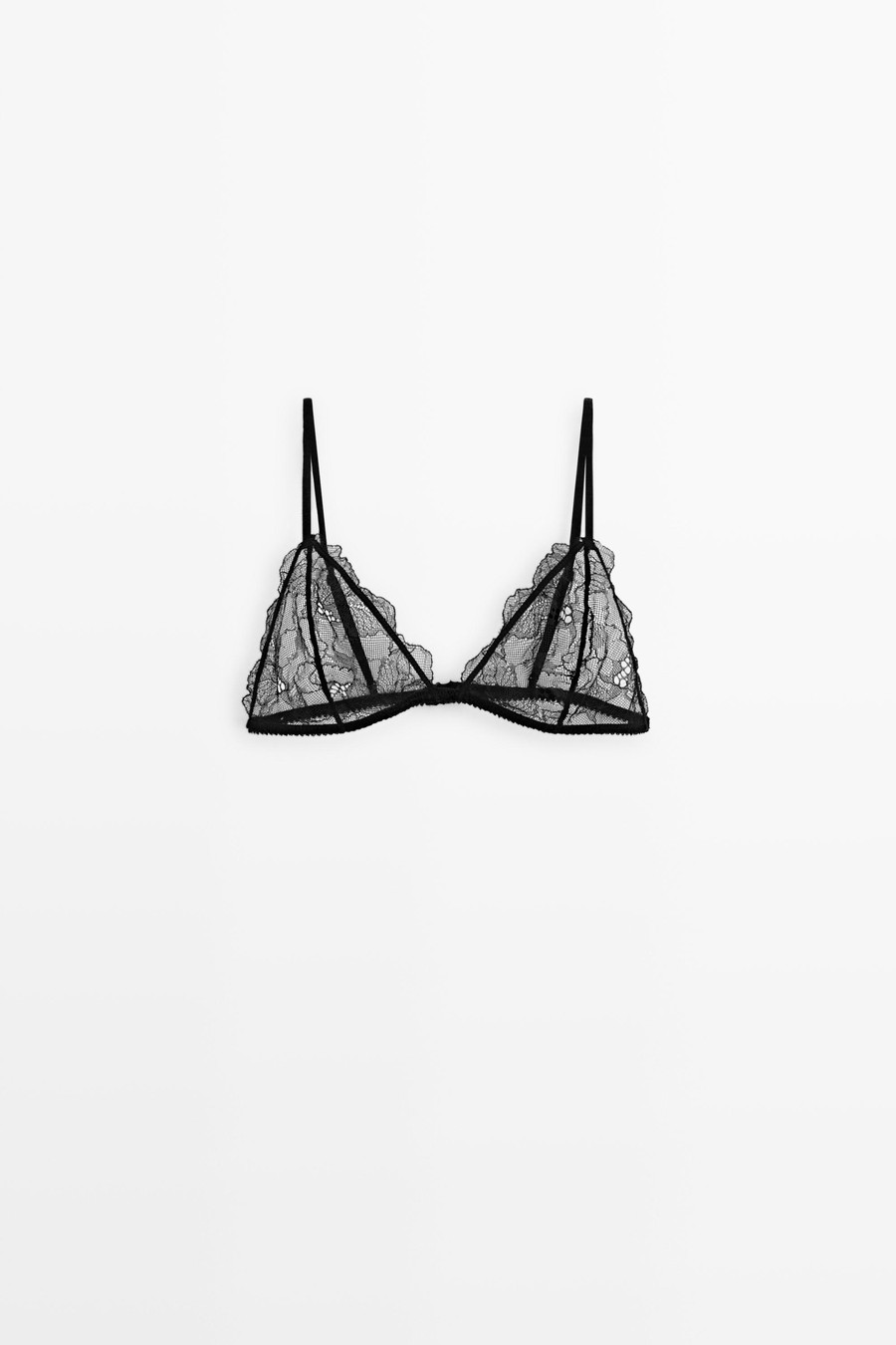 Black wave-lace triangle bra — Massimo Dutti Fall Treasures
