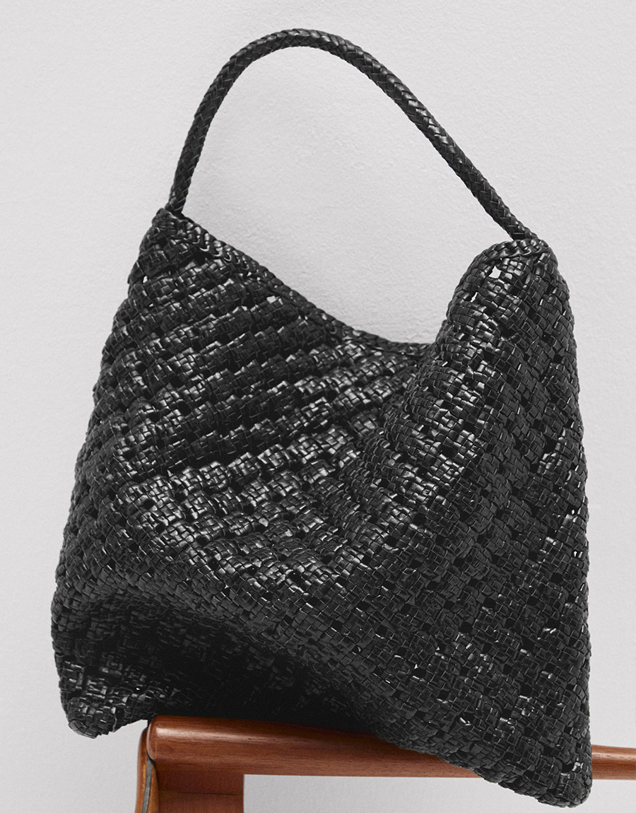 Medium nappa leather bag with braided detail — Massimo Dutti