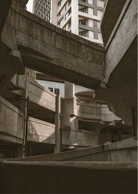Elevated concrete walkways of the Barbican — Massimo Dutti London Fashion Week