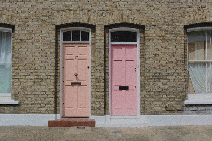 Coloured doors of the Victorian houses on Columbia Road — Massimo Dutti London Fashion Week
