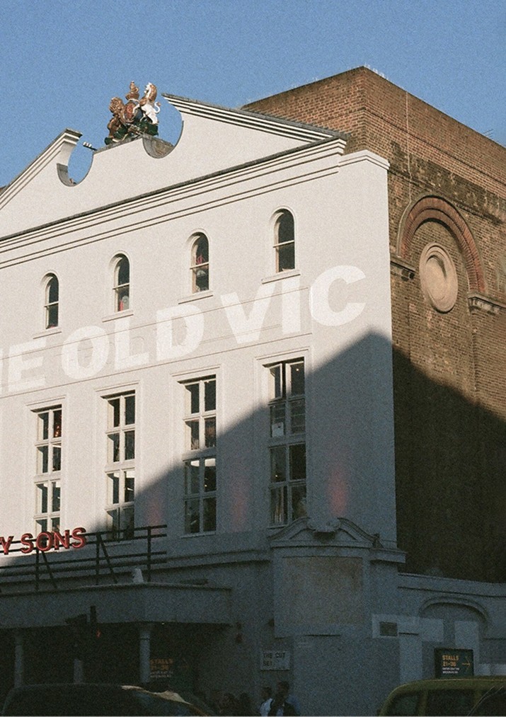 The Old Vic theatre façade under a blue sky — Massimo Dutti London Fashion Week