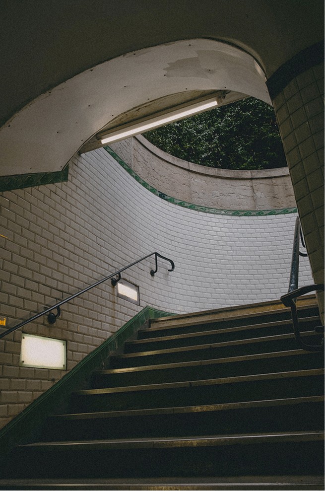 Tiled stairs of Russell Square tube station — Massimo Dutti London Fashion Week