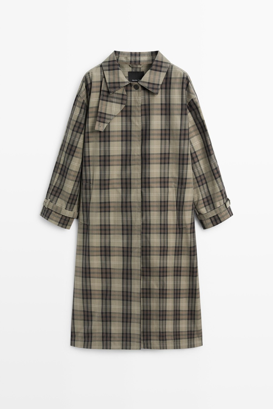 Long cotton blend plaid trench coat — Massimo Dutti London Fashion Week
