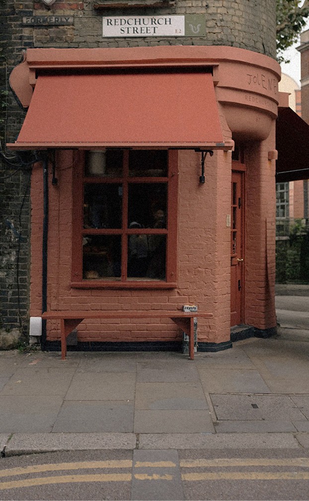 Red-painted shopfront in Shoreditch — Massimo Dutti London Fashion Week