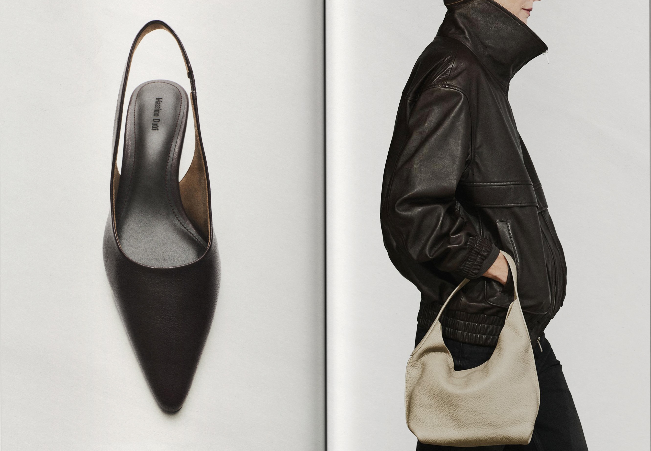 The Look 01: leather bomber jacket, mule shoe and mini bag — Massimo Dutti London Fashion Week