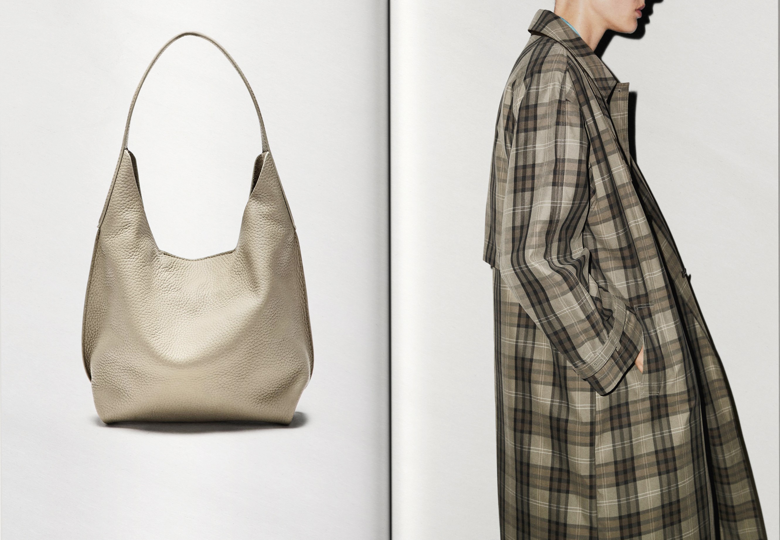 The Look 03: long plaid trench coat and mini shoulder bag — Massimo Dutti London Fashion Week