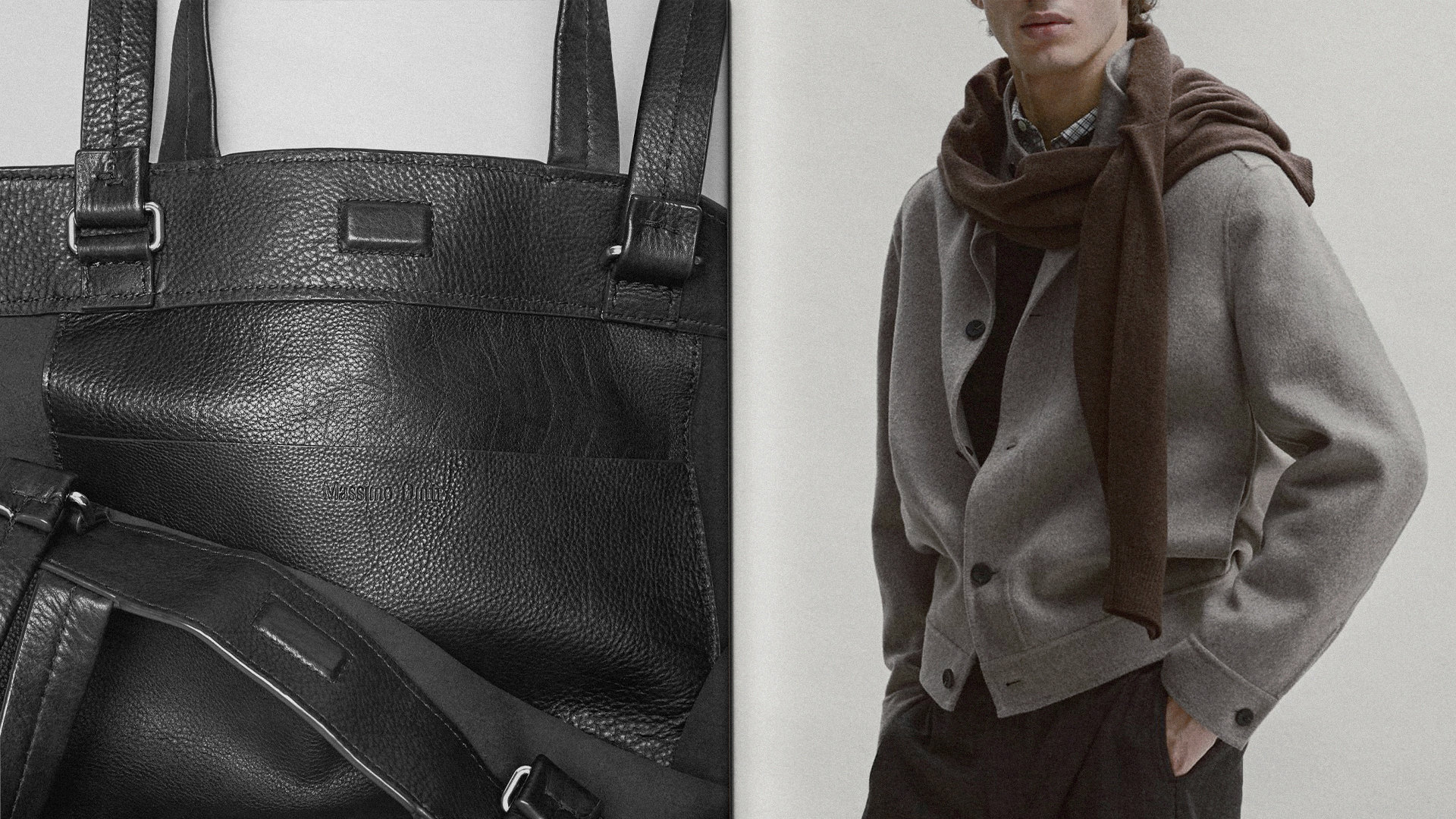 The Look 02: wool-blend jacket, leather tote bag and cashmere scarf — Massimo Dutti Milan Fashion Week