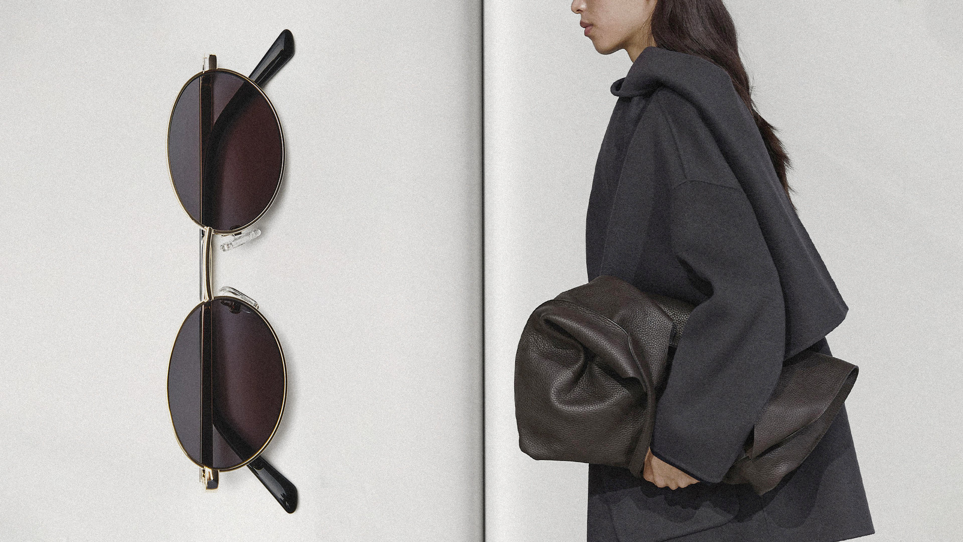The Look 03: coat with scarf detail and oval sunglasses — Massimo Dutti Milan Fashion Week