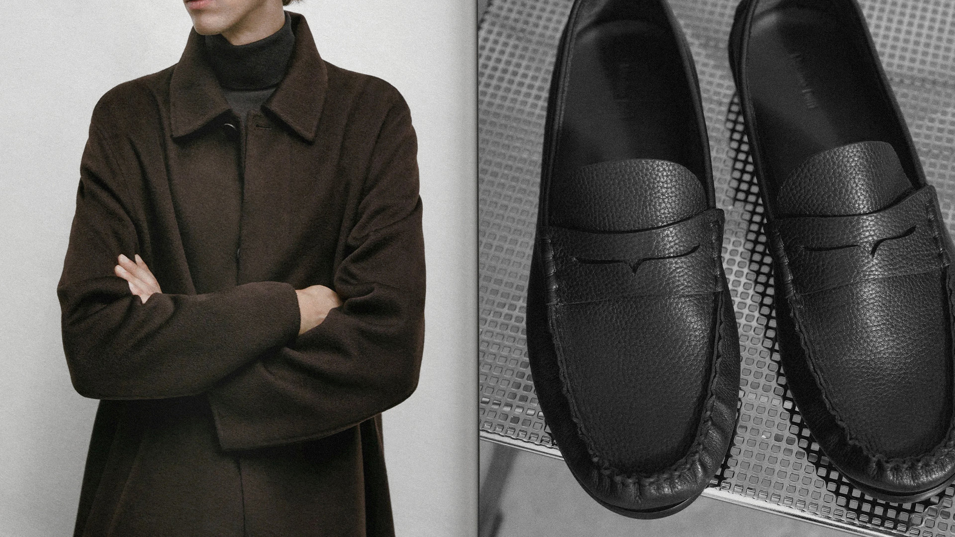 The Look 04: cashmere coat and gathered leather loafers — Massimo Dutti Milan Fashion Week
