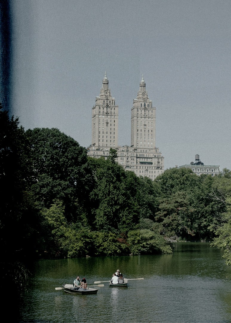 Rowboats on The Lake in Central Park with the San Remo towers behind — Massimo Dutti NY Fashion Week