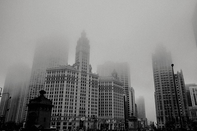 NoMad skyscrapers in the fog, in black and white — Massimo Dutti NY Fashion Week