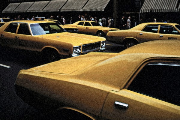 Yellow cabs parked on a New York street — Massimo Dutti NY Fashion Week