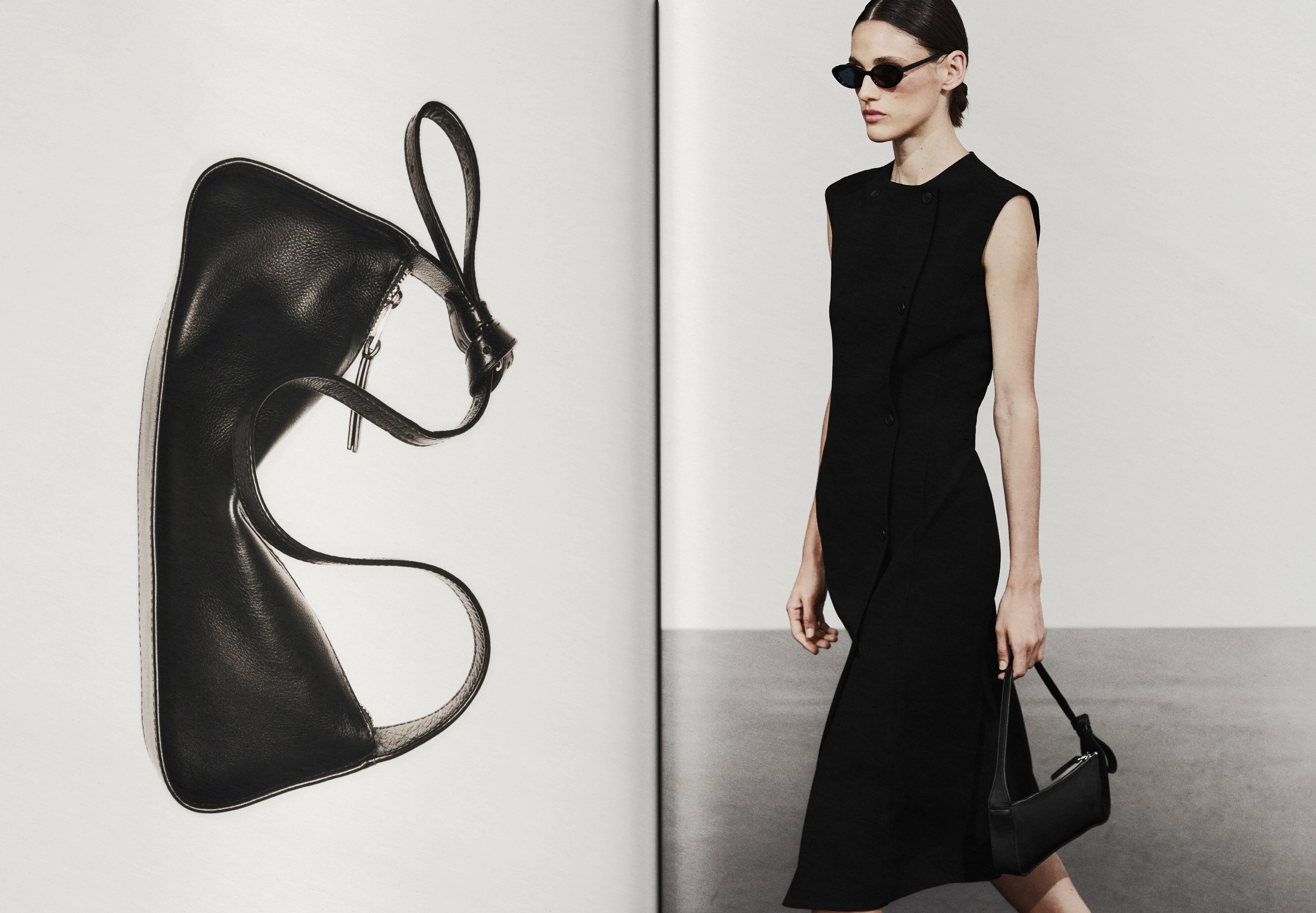 The Look 01: leather bag and black dress — Massimo Dutti NY Fashion Week