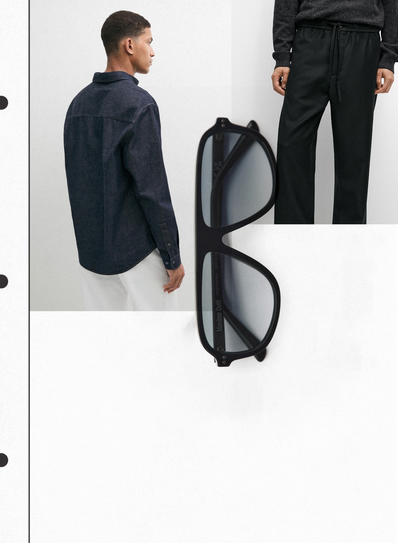 Denim shirt, aviator sunglasses and black trousers — Massimo Dutti The Trench Edit