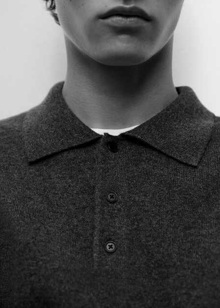 Grey knit polo sweater, in black and white — Massimo Dutti Puffer Jackets