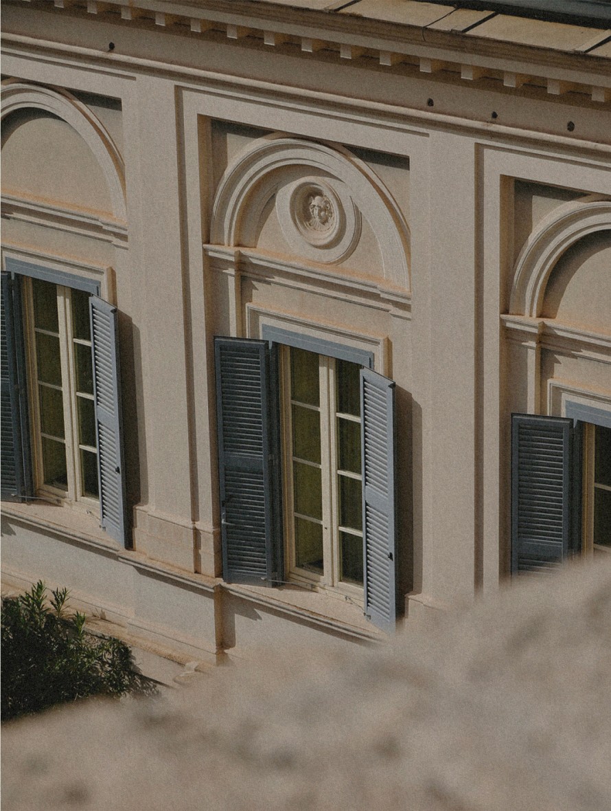 Classical Renaissance windows of a Roman palazzo
