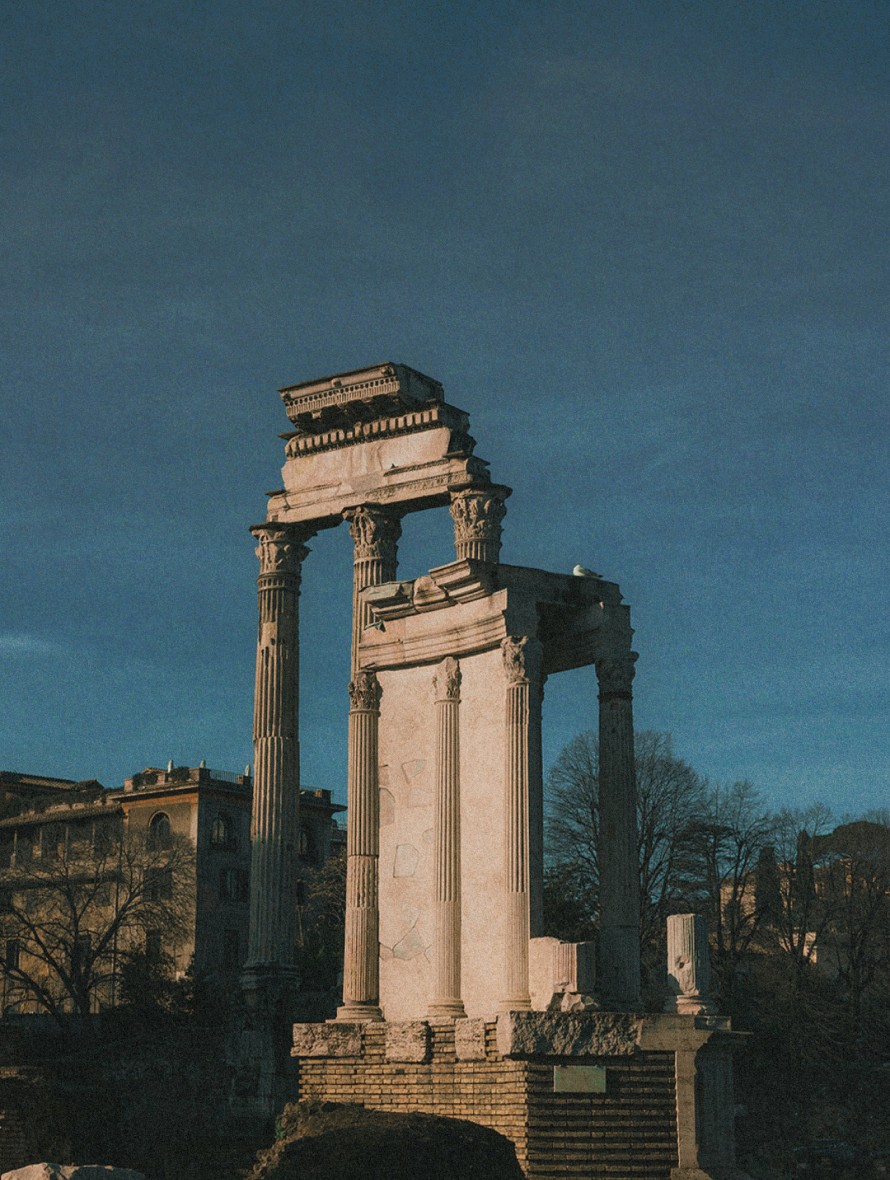 Columns of the Roman Forum at dusk — Rome