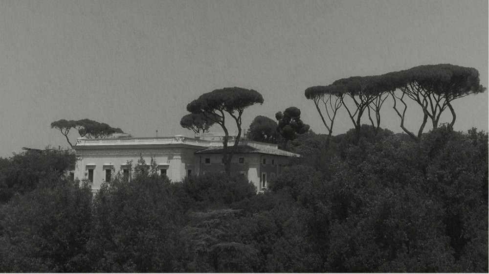 Pine trees and villa in the gardens of Villa Medici — Rome