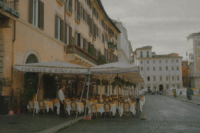 Restaurant terrace on a square in Rome