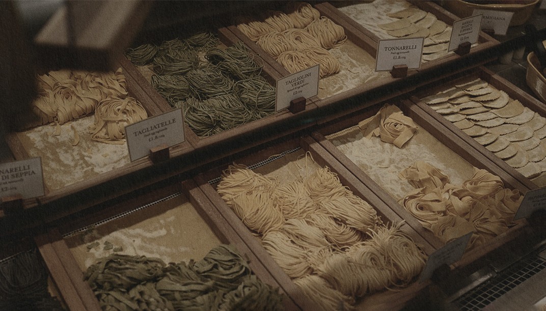 Fresh pasta in a shop window in Rome