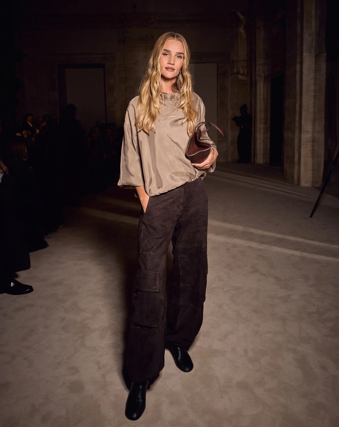 Rosie Huntington in the front row of the Massimo Dutti Limited Edition FW26 show in Rome