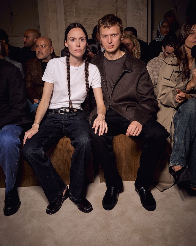 Kiki Willens and Jonas Glöer in the front row of the Massimo Dutti Limited Edition FW26 show in Rome