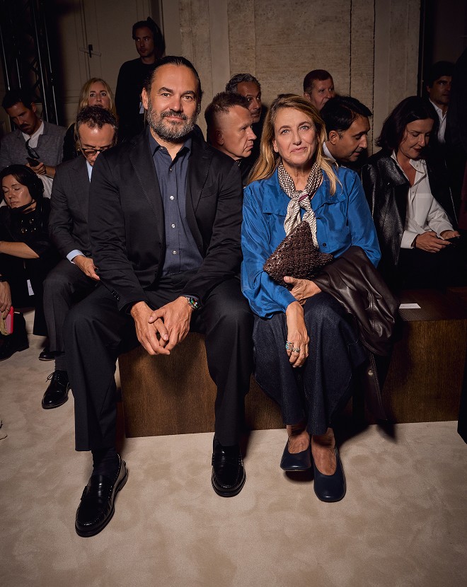 Alberto Zontone and Patricia Urquiola in the front row of the Massimo Dutti Limited Edition FW26 show in Rome