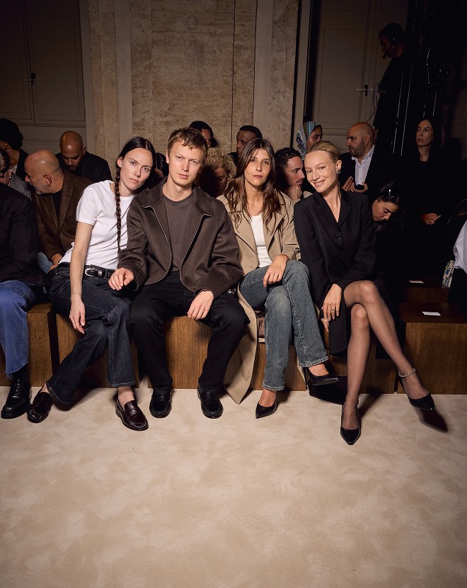 Kiki Willens, Jonas Glöer, Ona Mafalda and Maya Stepper in the front row of the Massimo Dutti Limited Edition FW26 show in Rome